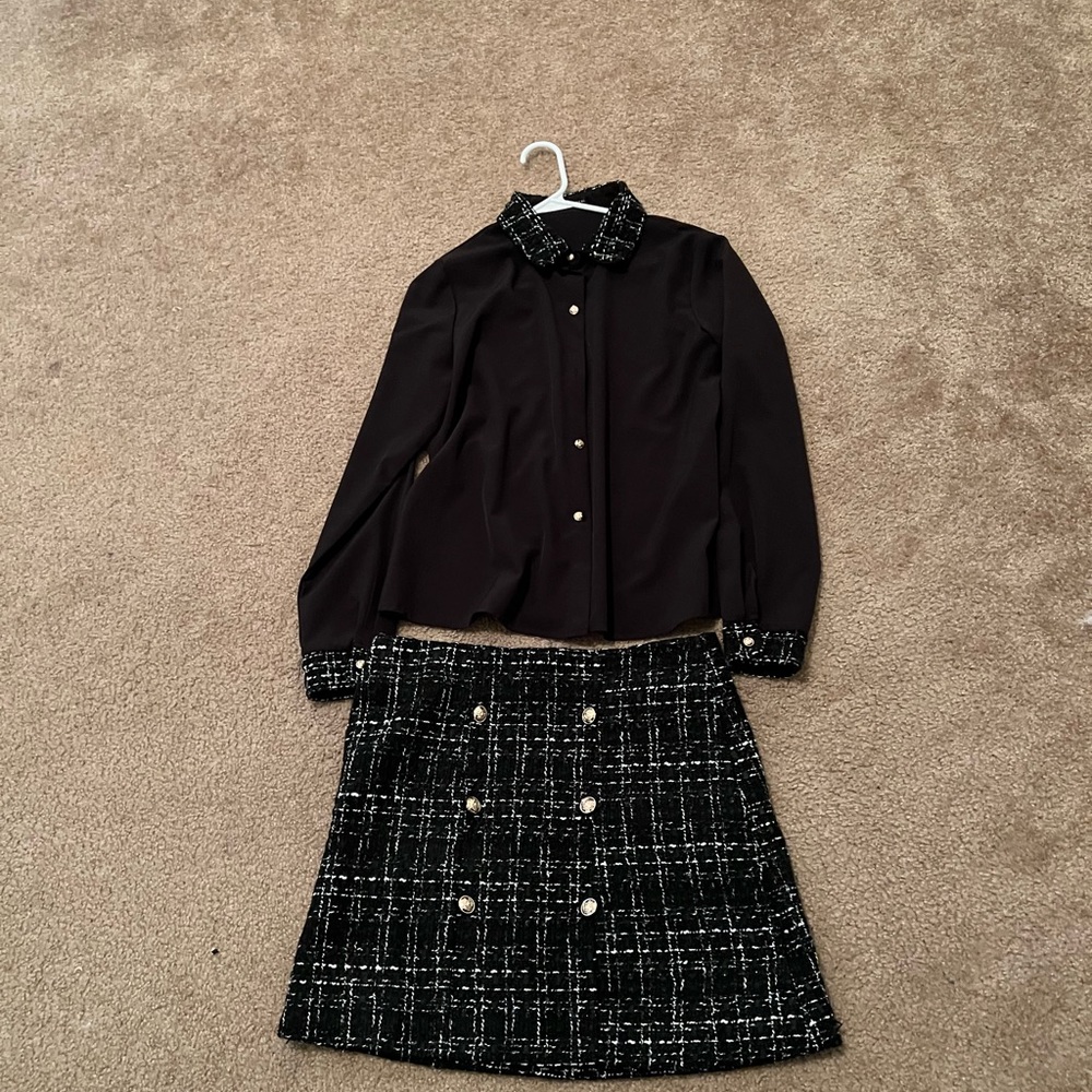 Matching skirt and blouse. Professional of a sexy.